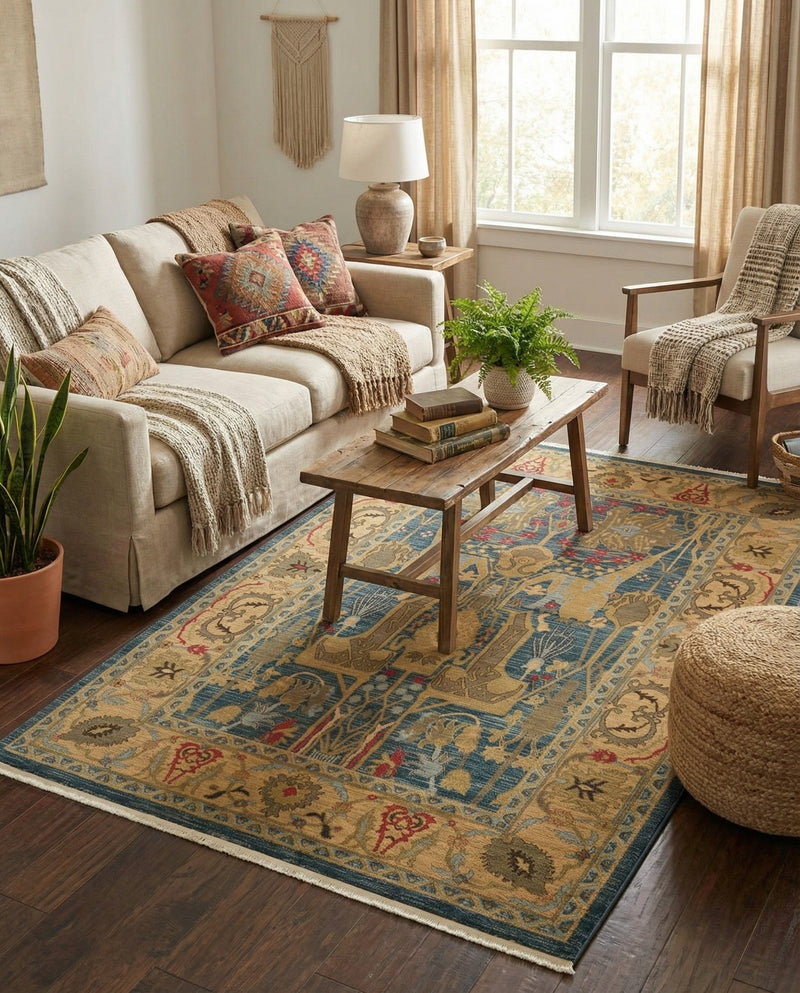 Persian Elegance Collection Area Rug -  Khorramabad Rectangle Navy Blue  lifestyle 13