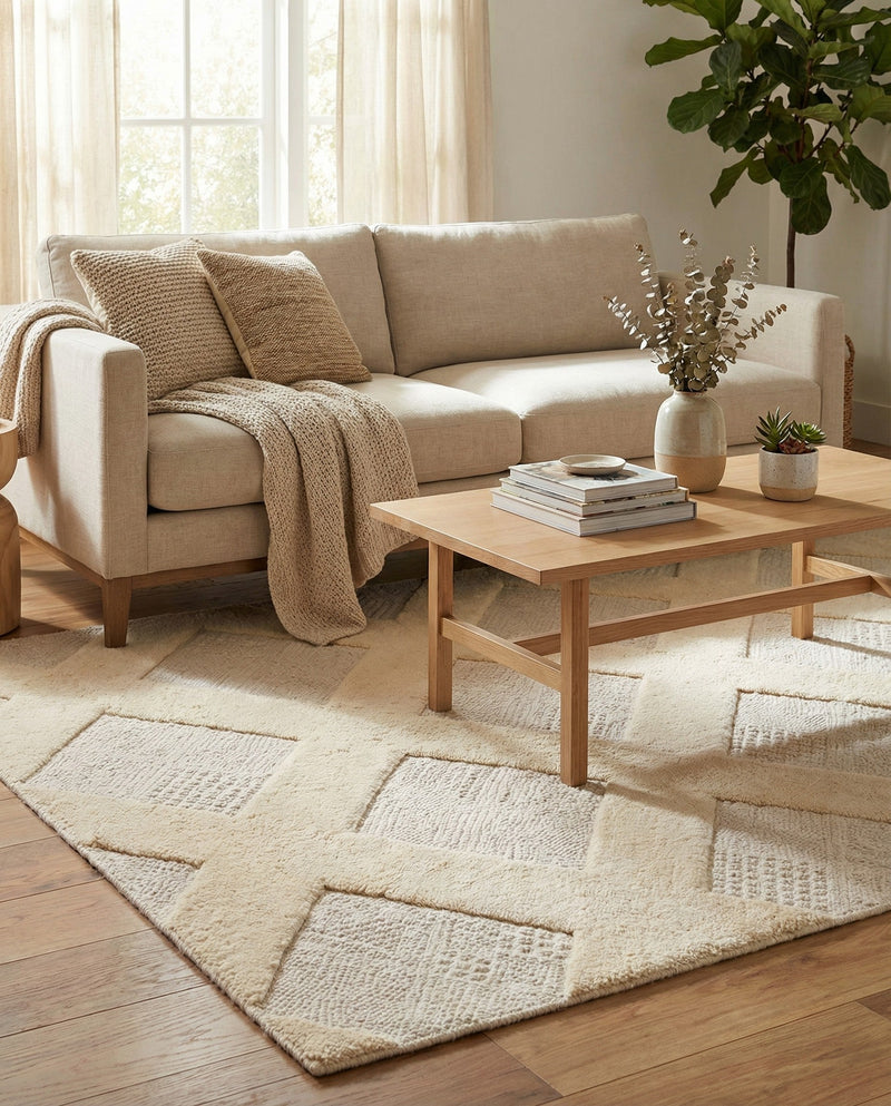 Trellis Wool Collection Area Rug - Vineyard Rectangle Ivory  lifestyle 9