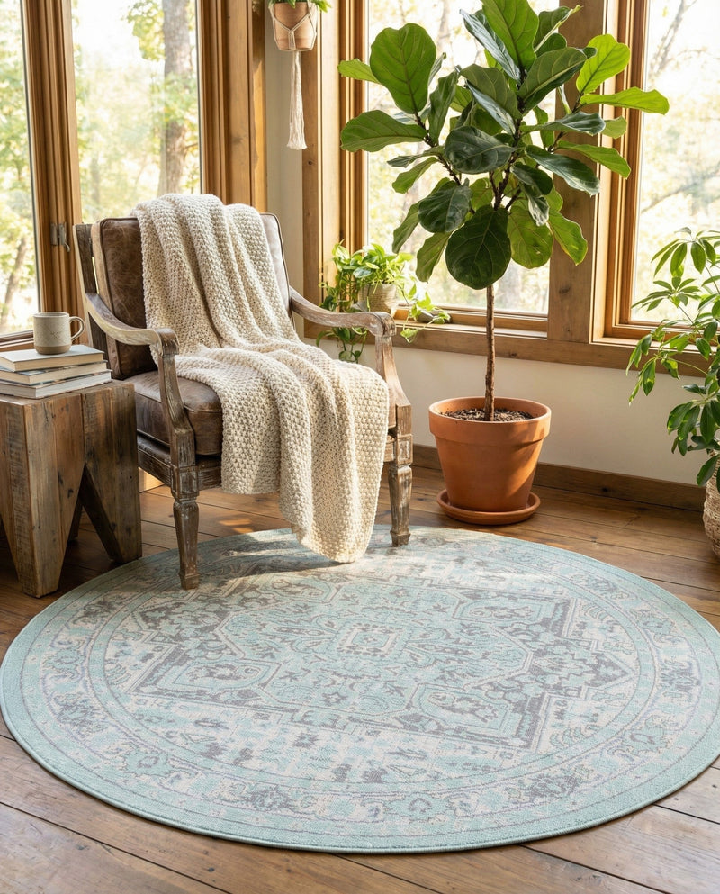 Savannah Series Collection Area Rug - Charleston (Mint) Round Mint  lifestyle 56