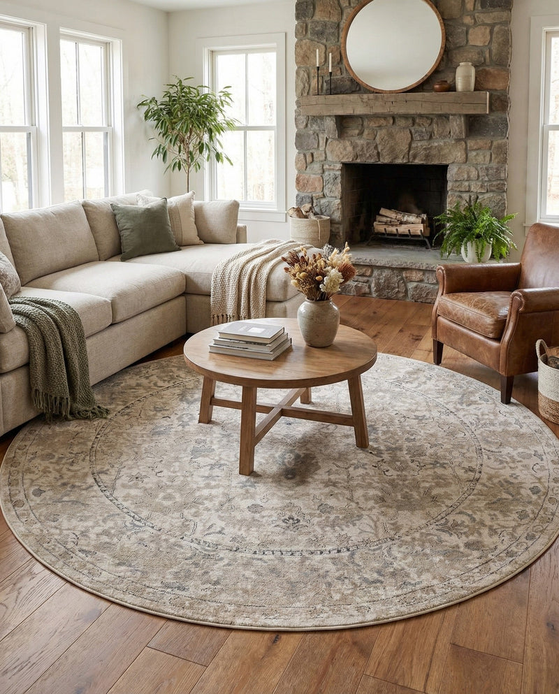 Cascade Range Collection Area Rug -  Shasta (Ivory) Round Ivory  lifestyle 49