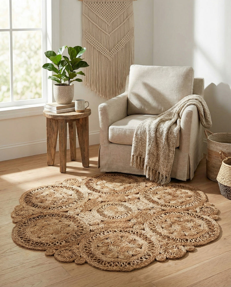 Woven Seaside Jute Collection Area Rug - Whittaker Round Natural  lifestyle 64