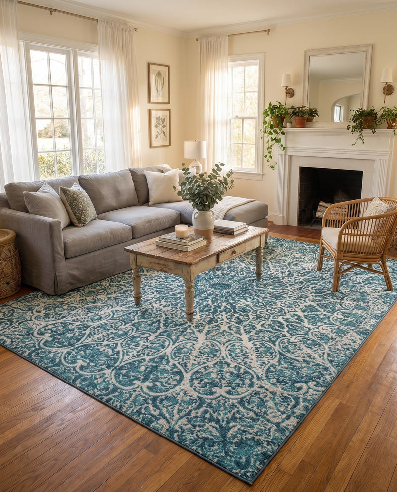 Riviera Elegance Collection Area Rug -  Eze Rectangle Turquoise  lifestyle 43
