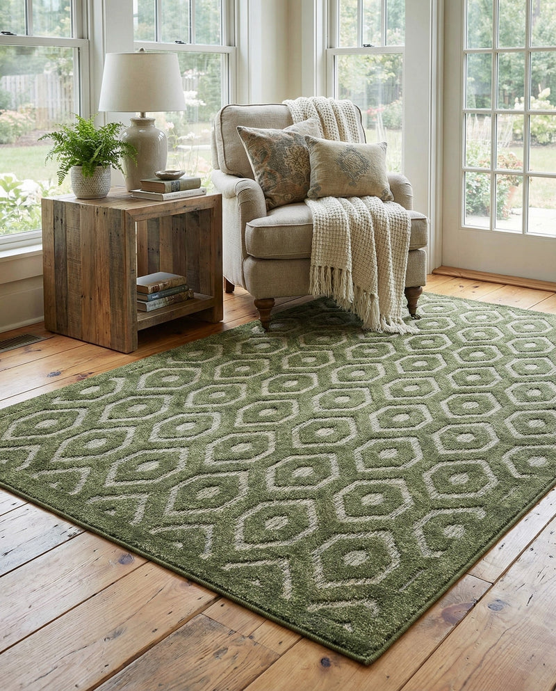 Garden Lattice Charm Collection Area Rug - Arbor (Green) Rectangle Green  lifestyle 11