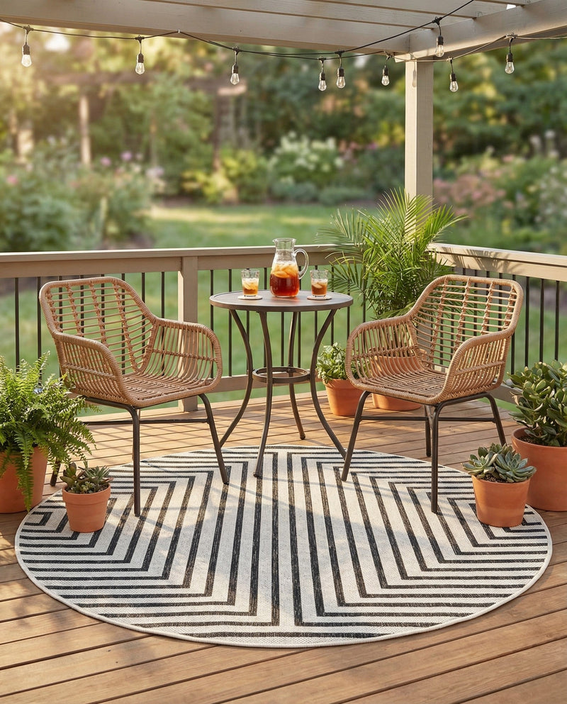 Urban Terrace Collection Area Rug -  Astoria (White and Black) Round White and Black  lifestyle 42