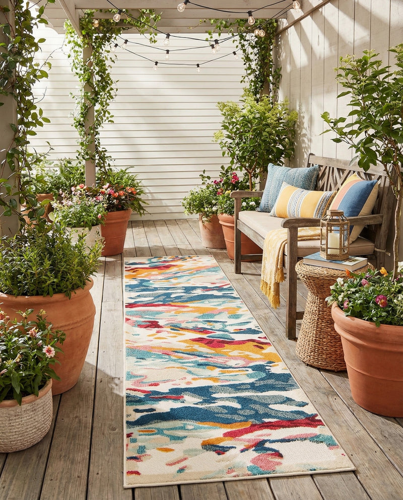 Outdoor Marrakesh Collection Area Rug -  Meknes Runner Multi  lifestyle 80