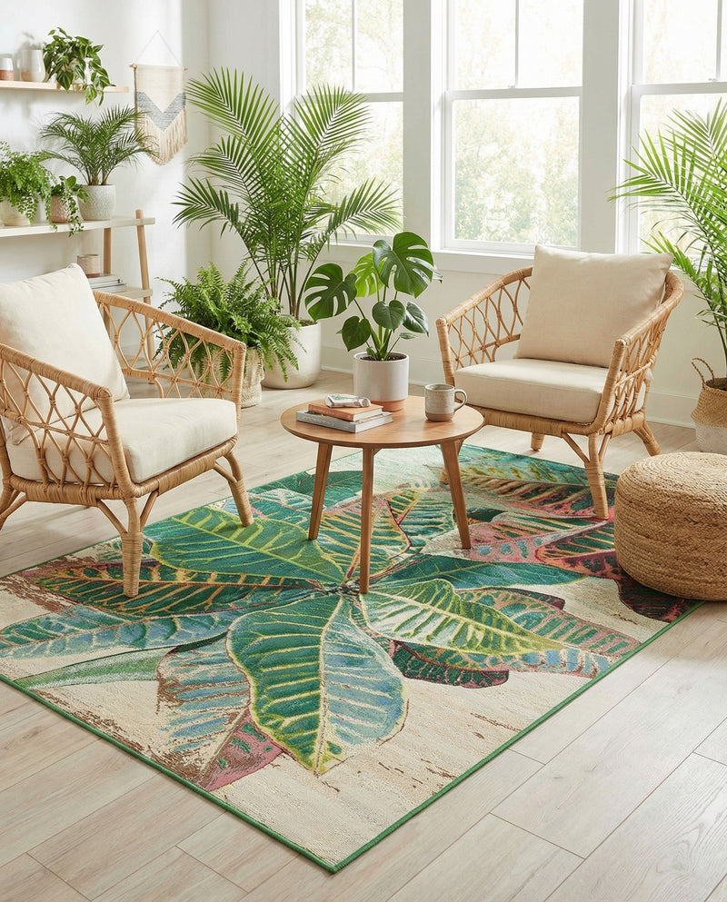 Seaside Blooms Collection Area Rug -  Fern Rectangle Multi  lifestyle 28