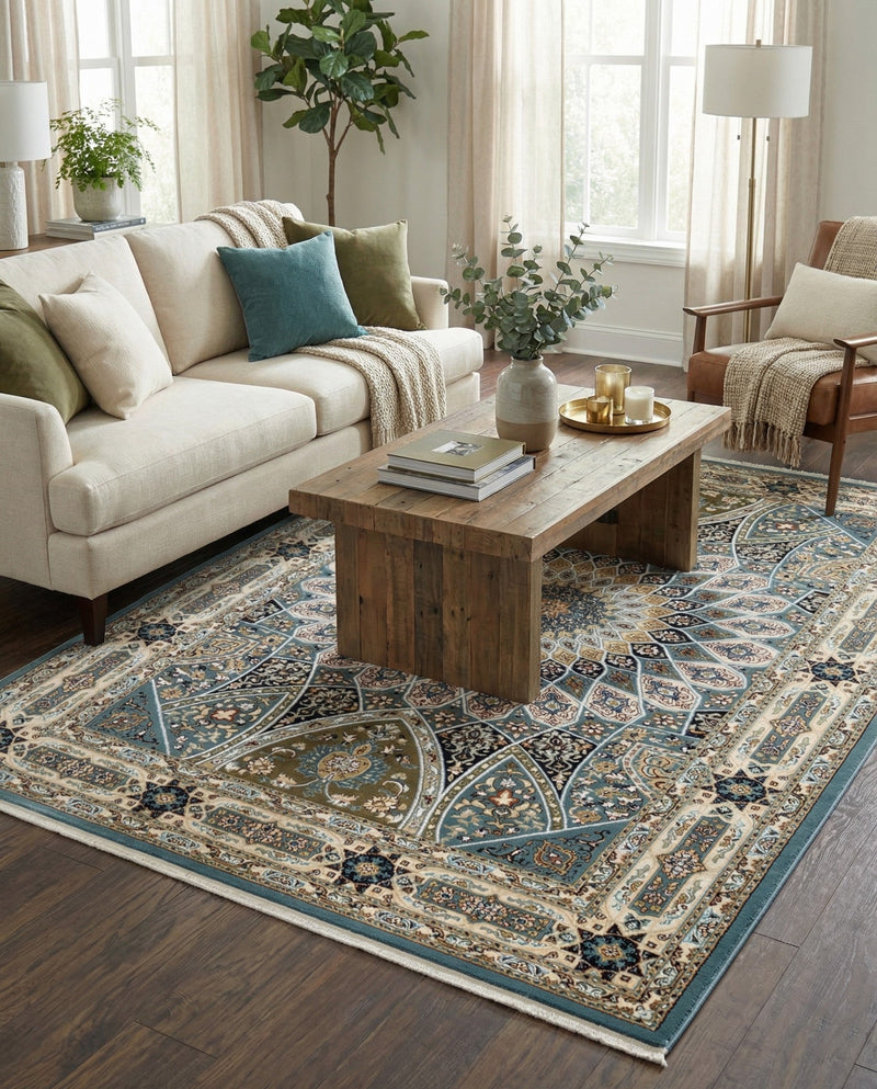 Persian Elegance Collection Area Rug -  Hamedan (Blue) Rectangle Blue  lifestyle 5