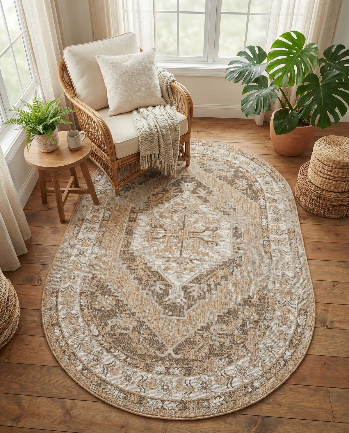 Patio Heritage Collection Area Rug -  Augusta (Natural) Oval Natural  lifestyle 86