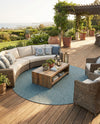 Seaside Serenity Collection Area Rug - Veranda (Teal) Round Teal  lifestyle 52