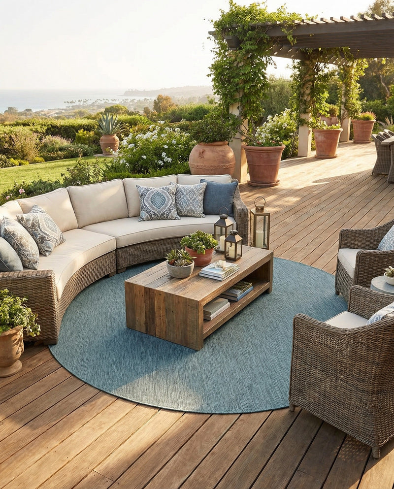 Seaside Serenity Collection Area Rug - Veranda (Teal) Round Teal  lifestyle 52