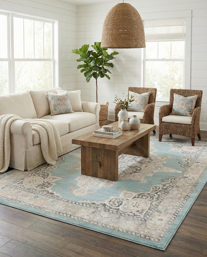 Beverly Grove Collection Area Rug -  Fairfax (Aqua) Rectangle Aqua  lifestyle 26