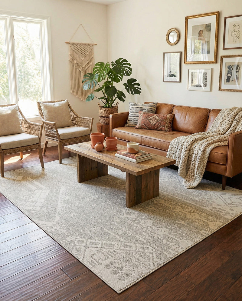 Desert Nomad Terrace Collection Area Rug - Sahara (Gray) Rectangle Gray  lifestyle 5