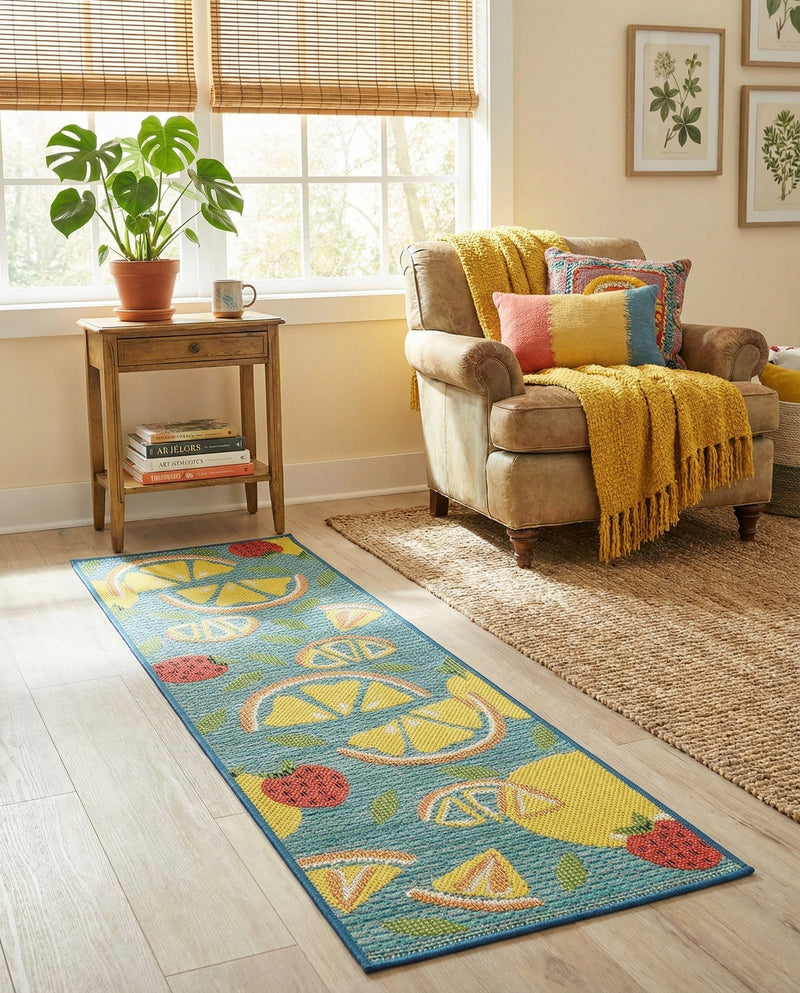 Coastal Terrace Collection Area Rug -  Cove Runner Blue  lifestyle 74