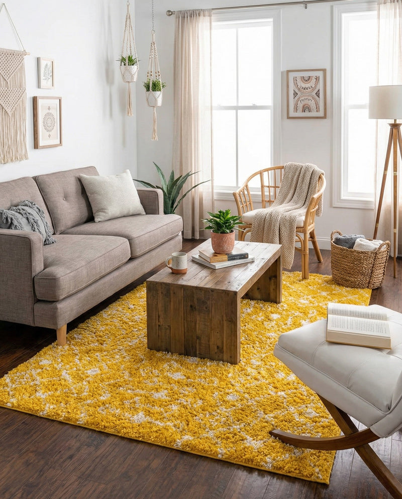 Berber Lattice Shag Collection Area Rug - Atlas (Yellow) Rectangle Yellow  lifestyle 6