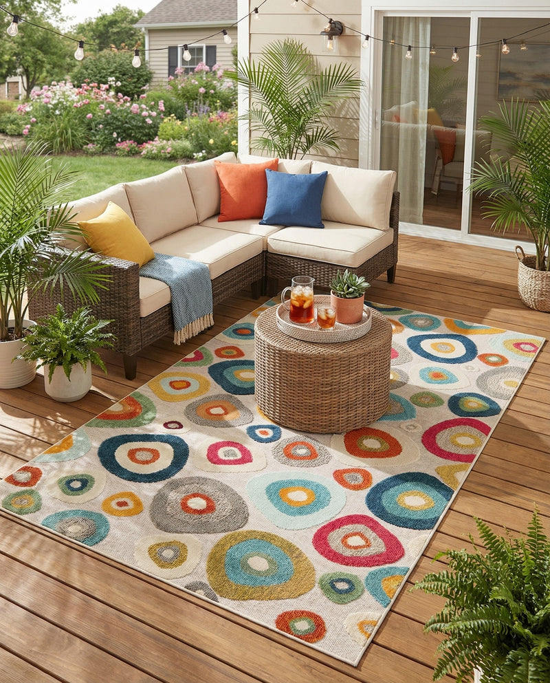Outdoor Marrakesh Collection Area Rug -  Chefchaouen Rectangle Multi Beige  lifestyle 51