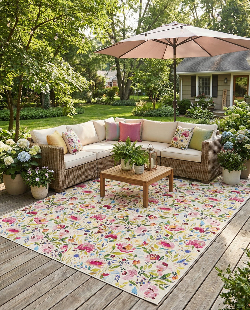 Seaside Blooms Collection Area Rug -  Meadow Rectangle Multi  lifestyle 40