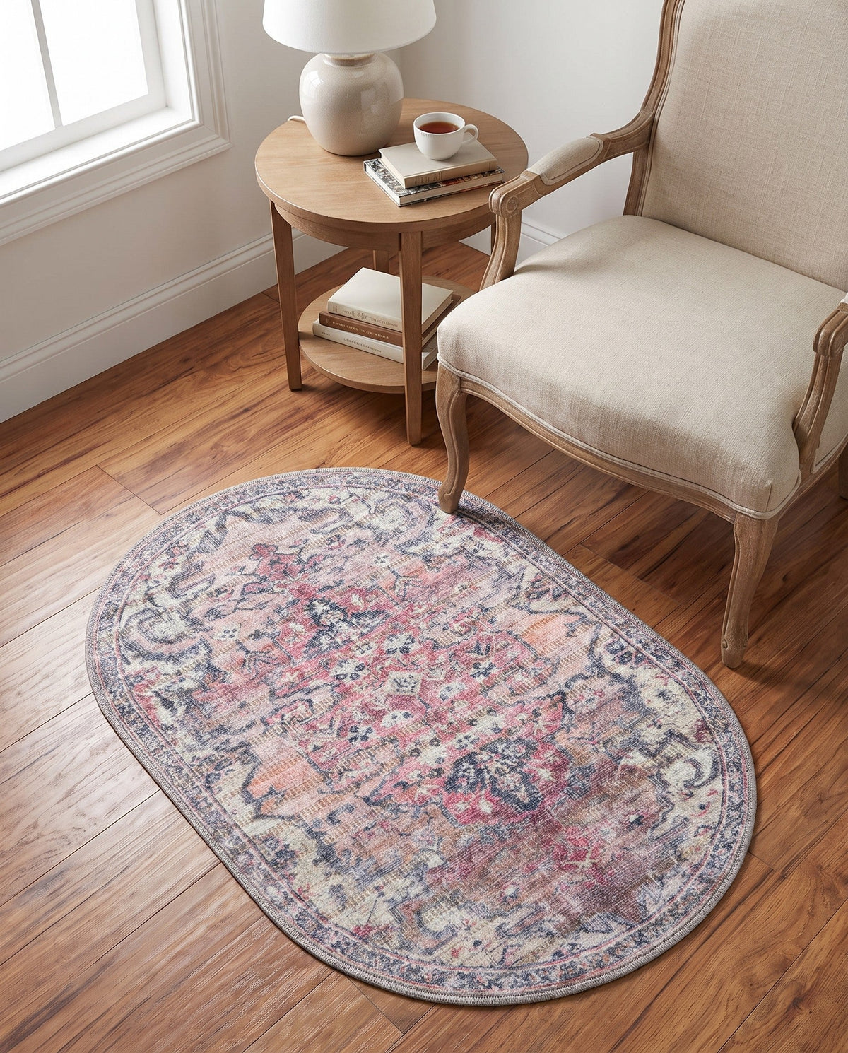 Vintage Memories Collection Area Rug - Echoes Oval Beige and pink  lifestyle 100