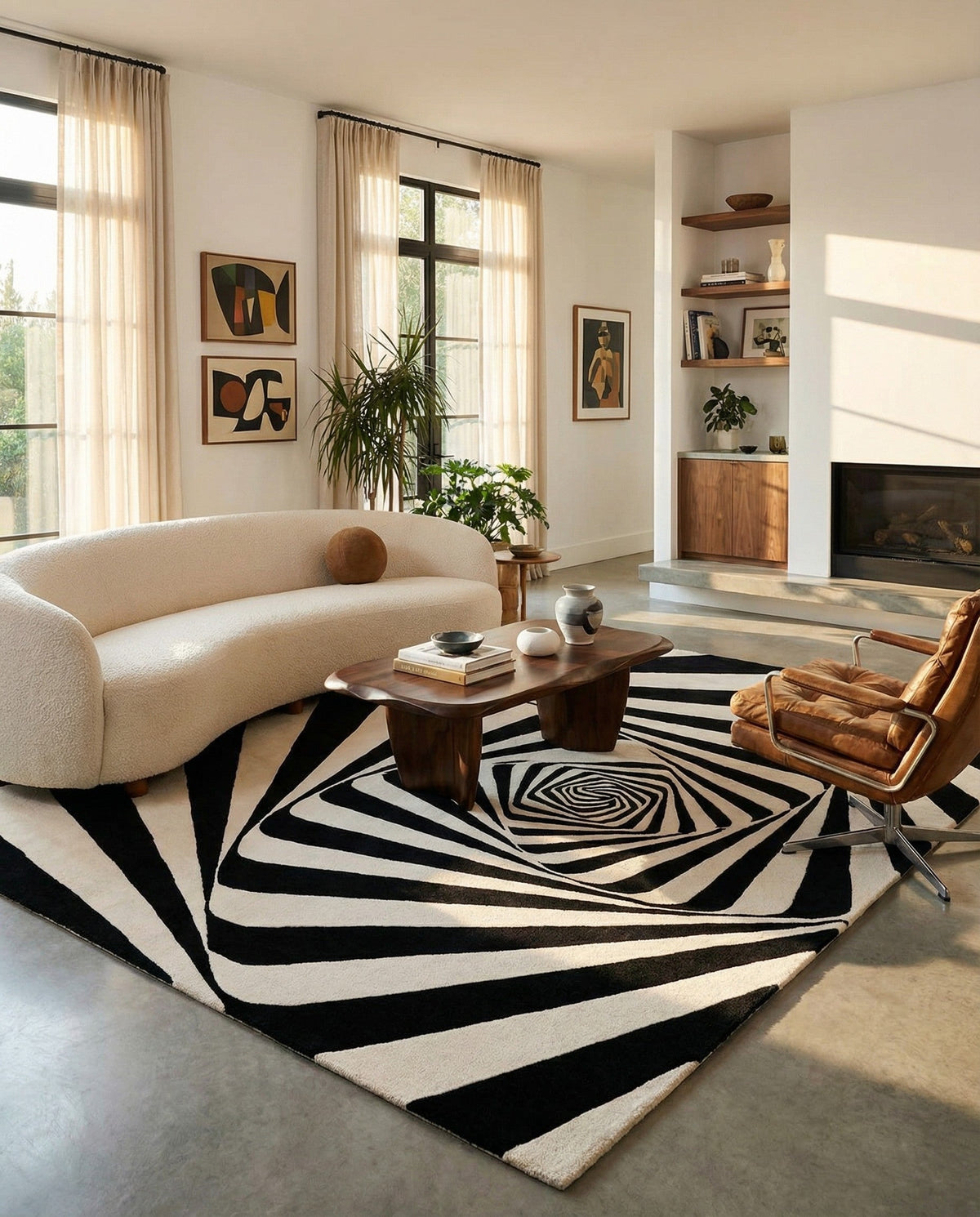 Cyclone Wool Collection Area Rug -  Twister Rectangle Black and White  lifestyle 18