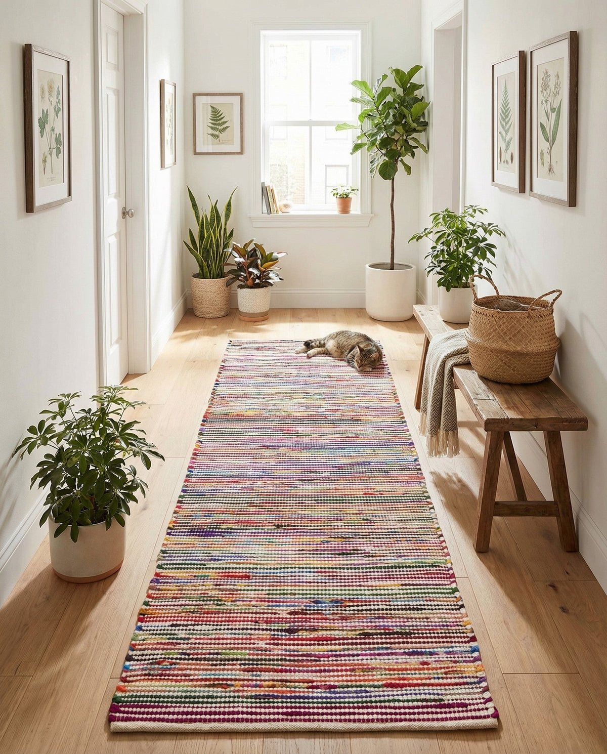 Thar Cotton Collection Area Rug - Alleppey Runner Multi White  lifestyle 78