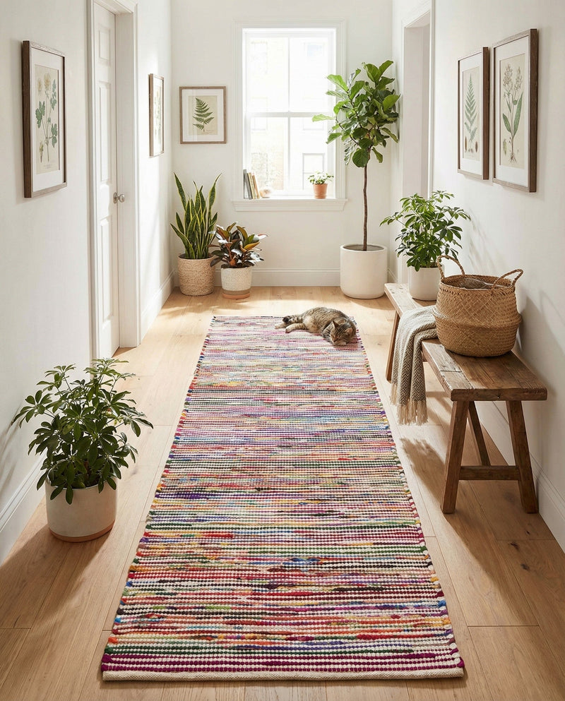 Thar Cotton Collection Area Rug - Alleppey Runner Multi White  lifestyle 78