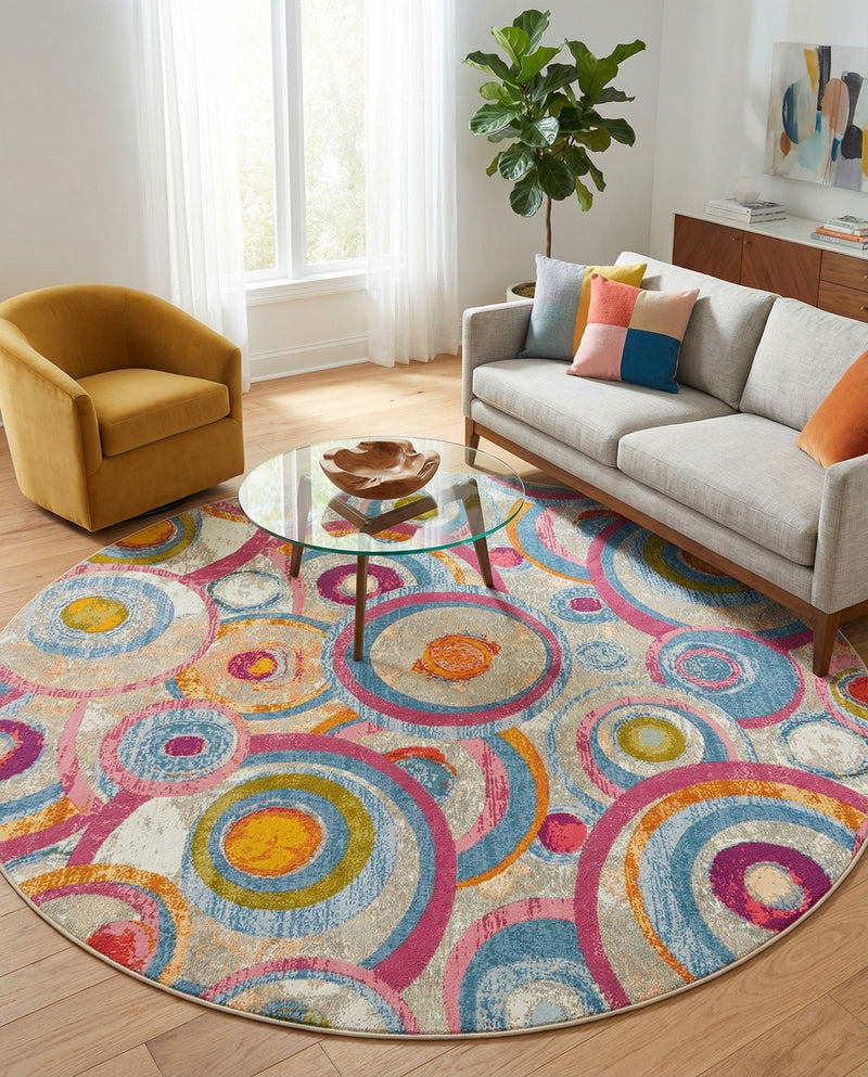 Urban Terrace Collection Area Rug -  Plaza Round Multi  lifestyle 71