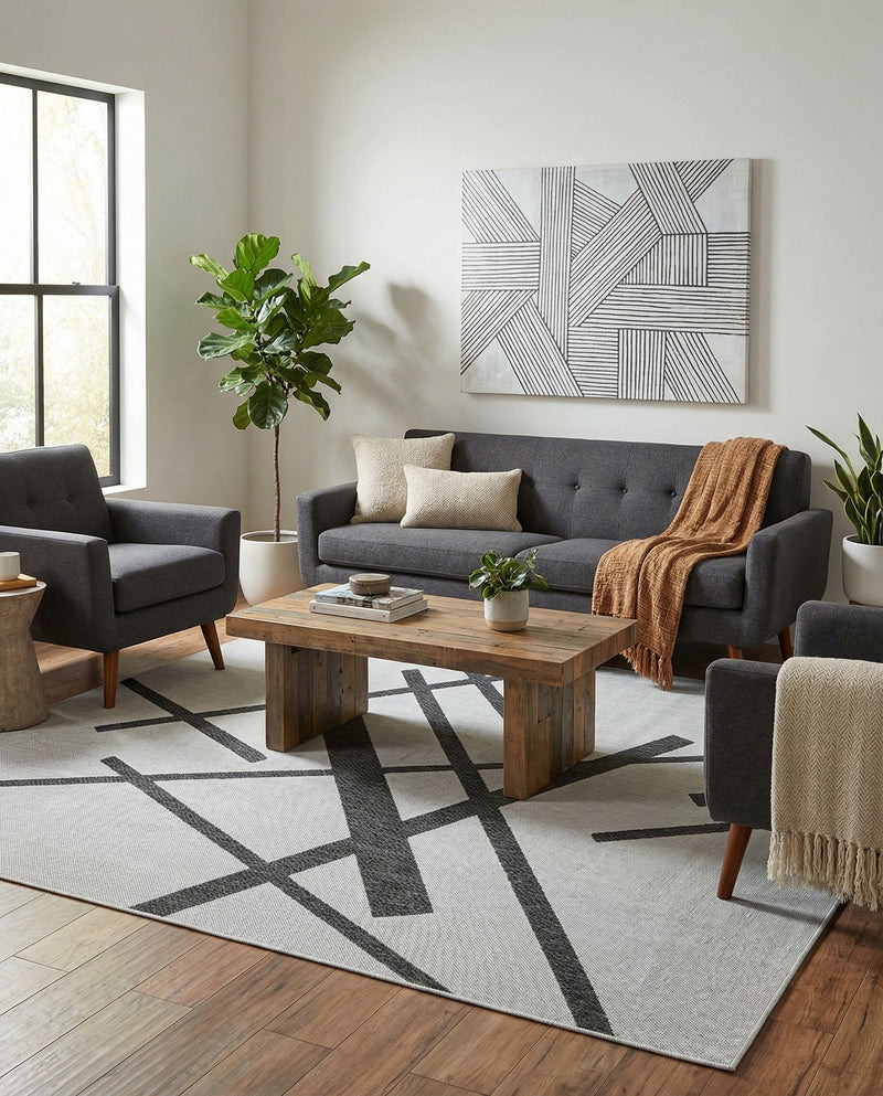 Urban Terrace Collection Area Rug -  Bowery Square Black and White  lifestyle 66