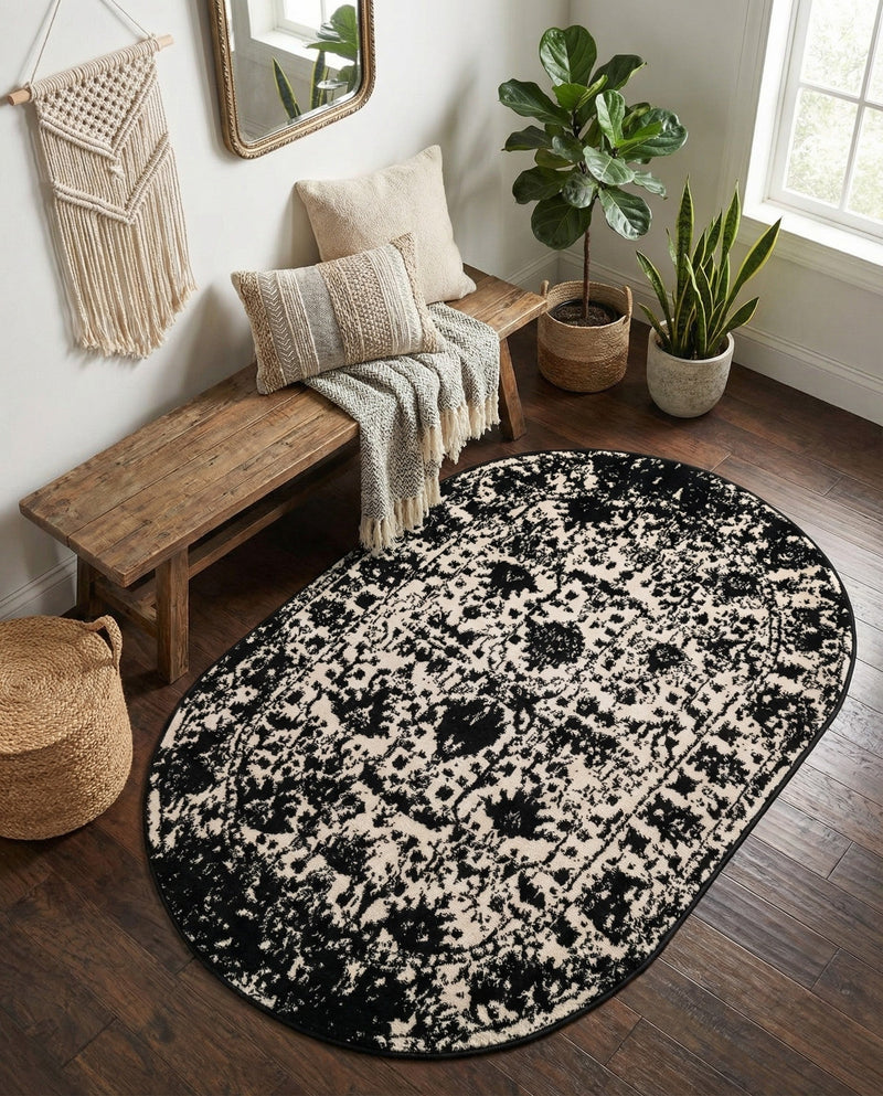 Cascade Range Collection Area Rug -  Shasta (Black and White) Oval Black and White  lifestyle 77