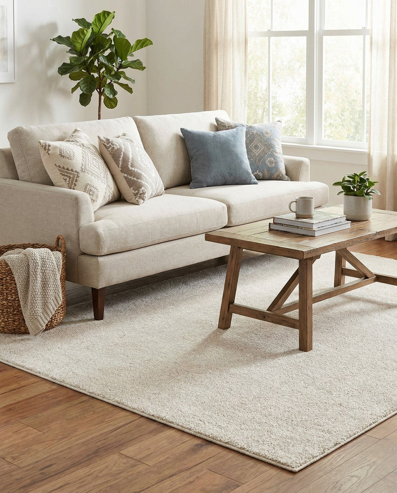 Solid Shag Seaside Collection Area Rug - Azure Cove (Ivory) Rectangle Ivory  lifestyle 14