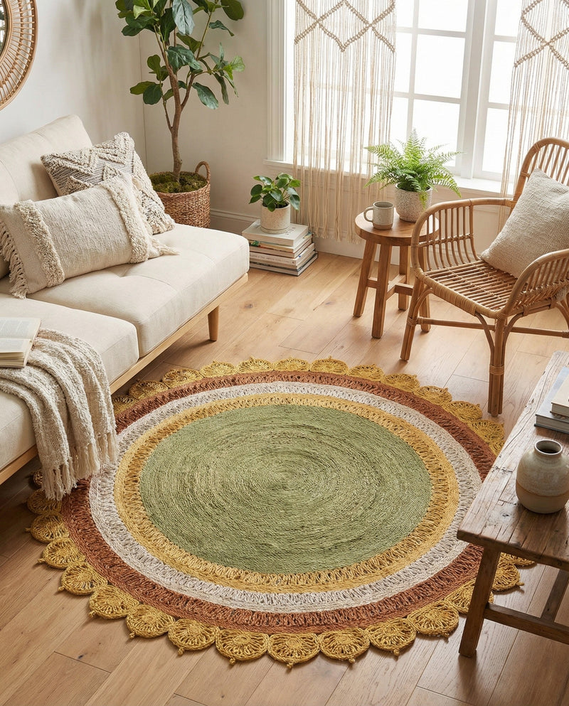 Woven Seaside Jute Collection Area Rug - Coastalhaven (Sunflower Yellow) Round Sunflower Yellow  lifestyle 19