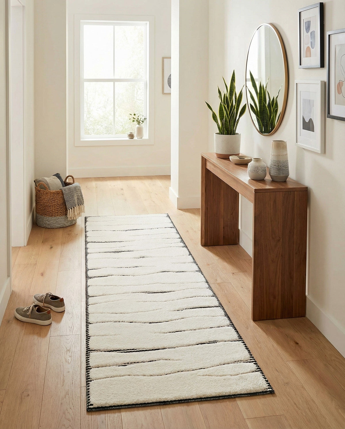 Monochrome Collection Area Rug - Slate Runner Ivory White  lifestyle 104