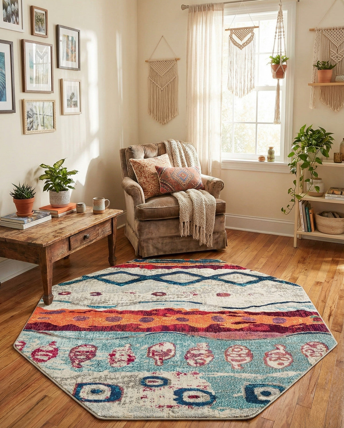 Colorburst Oasis Collection Area Rug -  Lagoon Octagon Multi  lifestyle 38