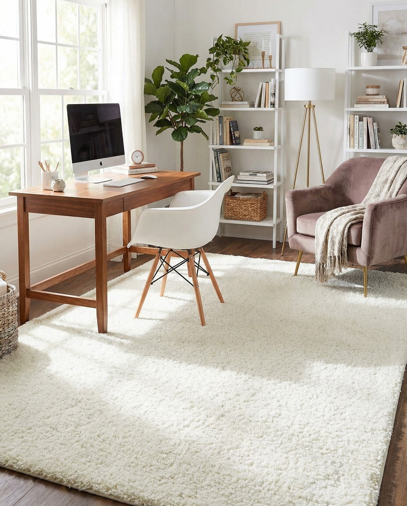 Cozy Comfort Shag Collection Area Rug - Haven (White) Rectangle White  lifestyle 10