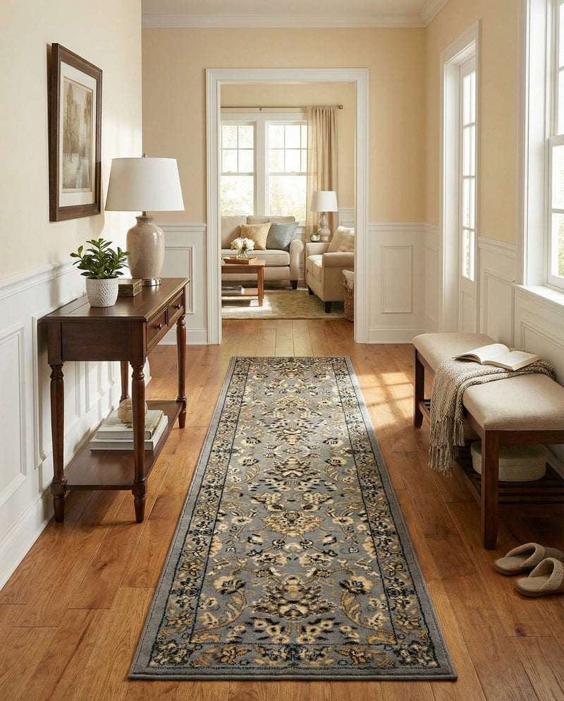 Isfahan Elegance Collection Area Rug - Naghsh-e Jahan (Gray) Runner Gray  lifestyle 52