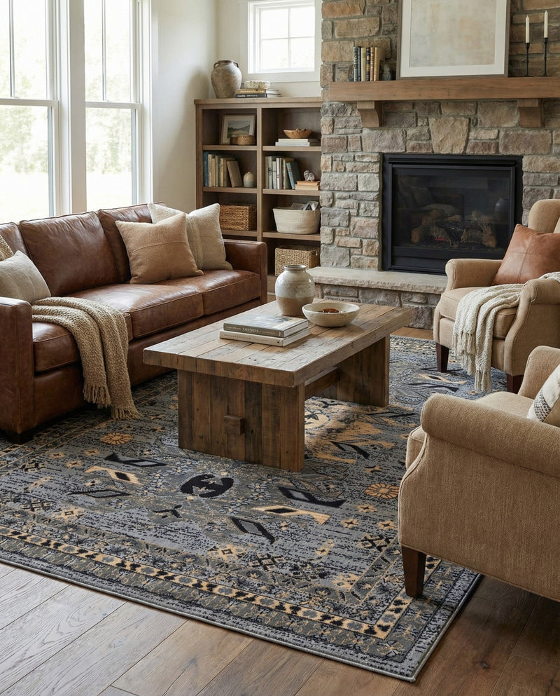 Tabriz Tapestries Collection Area Rug - Azerbaijan (Gray) Rectangle Gray  lifestyle 19