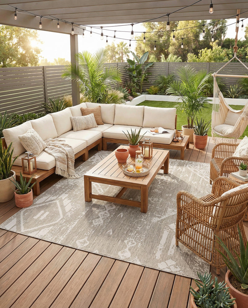 Desert Nomad Terrace Collection Area Rug - Sahara (Gray) Square Gray  lifestyle 54