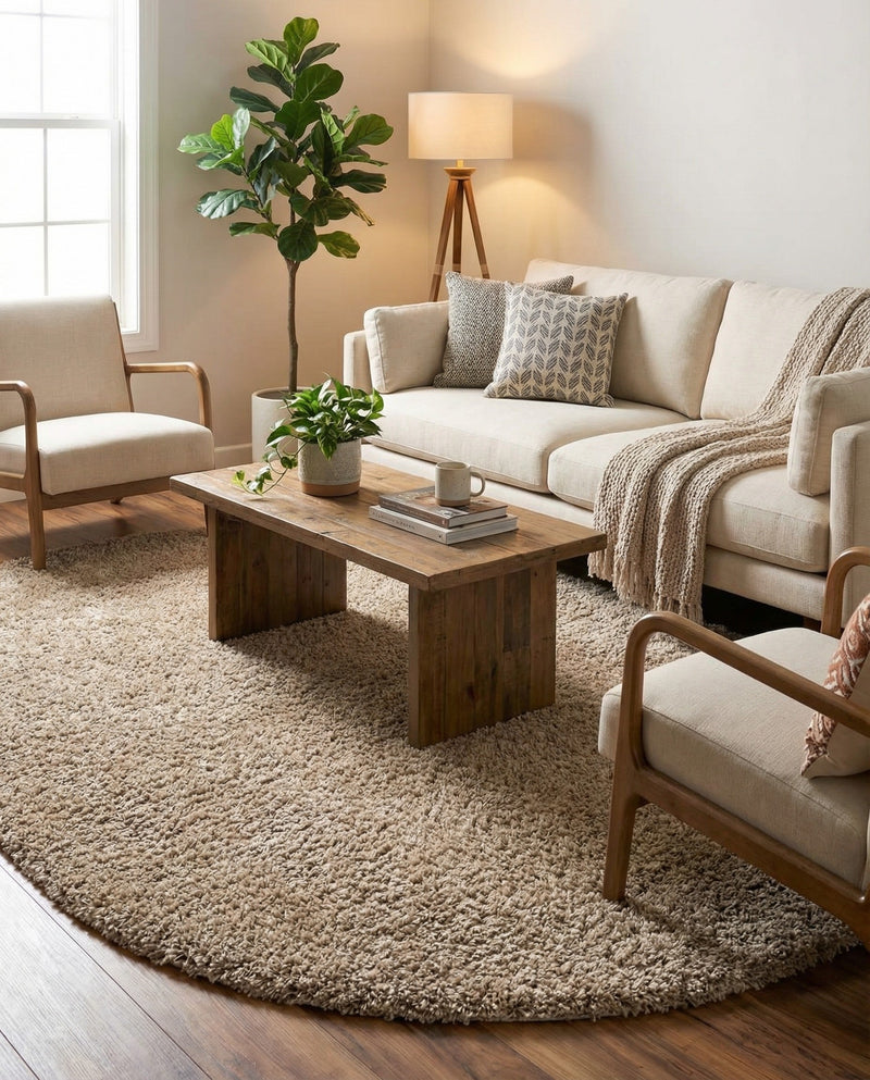 Plush Oasis Collection Area Rug - Serenity (Taupe) Oval Taupe  lifestyle 55