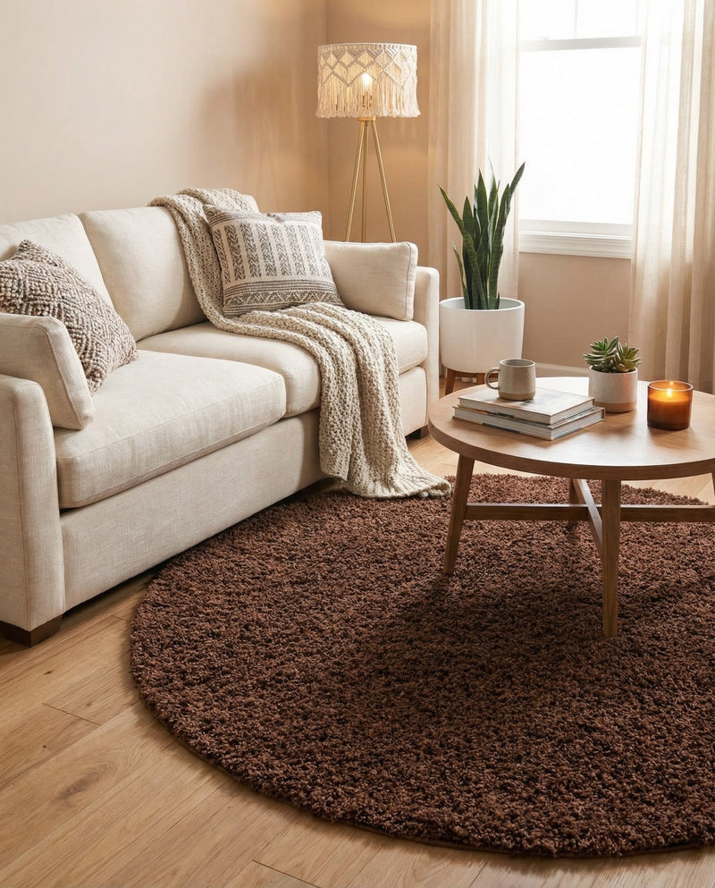 Plush Oasis Collection Area Rug - Serenity (Chocolate Brown) Round Chocolate Brown  lifestyle 43