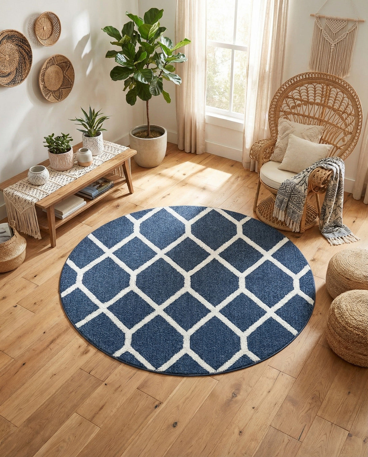 Sahara Chic Collection Area Rug -  Tuareg Round Blue  lifestyle 177