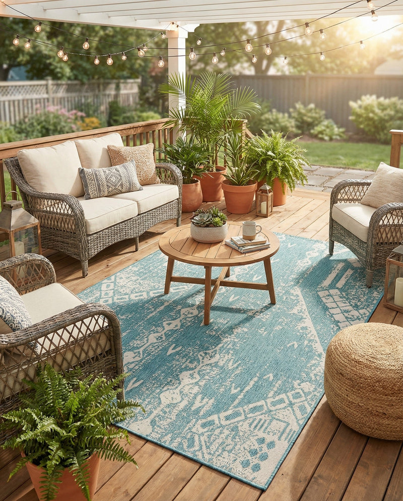 Desert Nomad Terrace Collection Area Rug - Sahara (Light Aqua) Rectangle Light Aqua  lifestyle 25