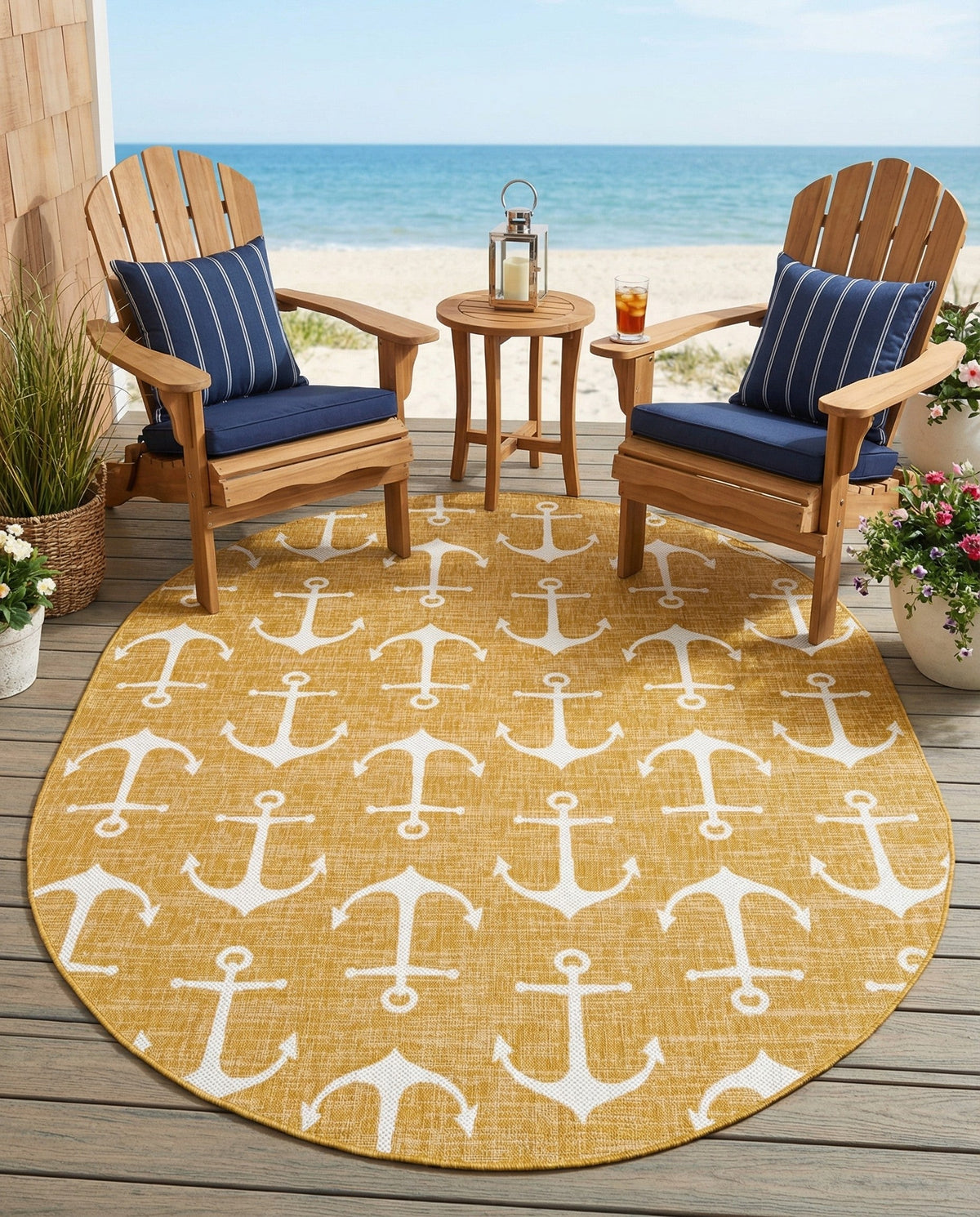 Seaside Haven Rugs Collection Area Rug - Sapphire (Yellow) Oval Yellow  lifestyle 89