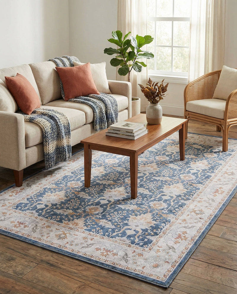 Heritage Elegance Collection Area Rug -  Forbidden Rectangle Navy Blue  lifestyle 9