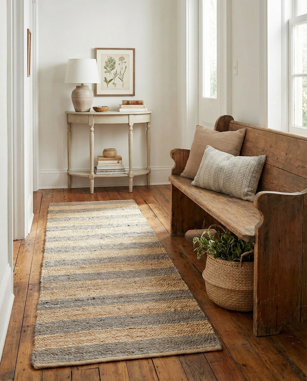 Woven Seaside Jute Collection Area Rug - Nantucket Runner Gray Ivory  lifestyle 150