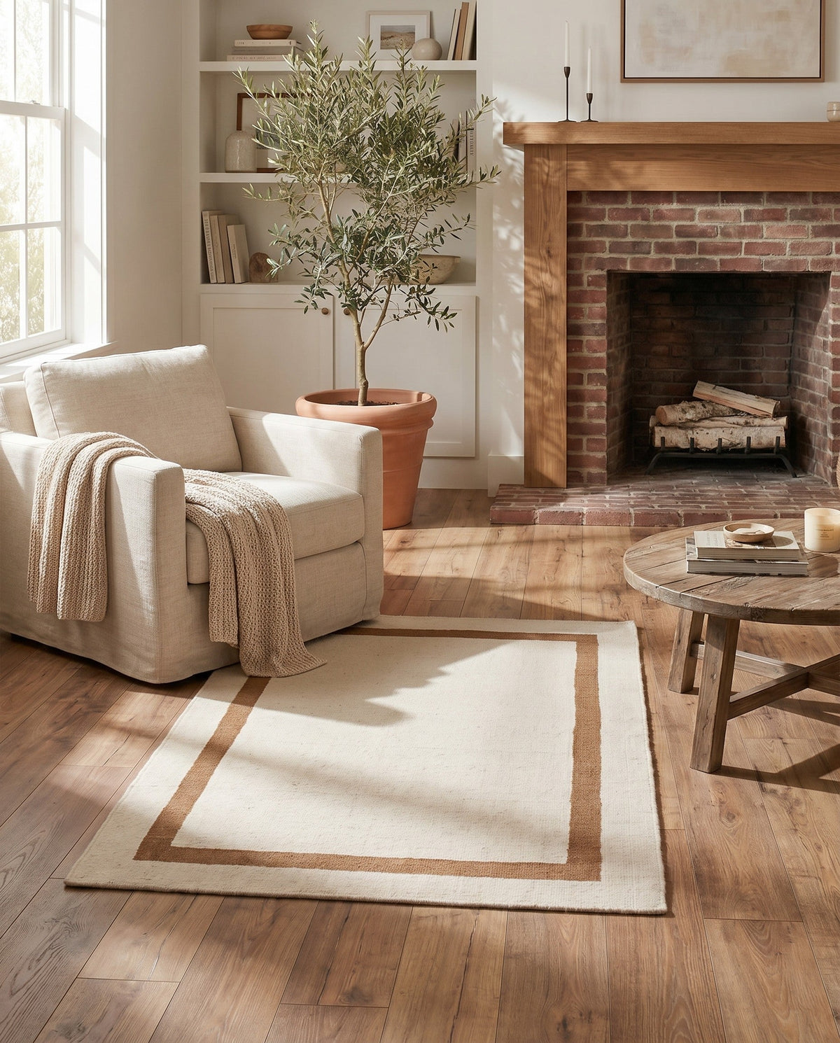 Savannah Borders Wool Collection Area Rug - Chatham Rectangle Ivory  lifestyle 82