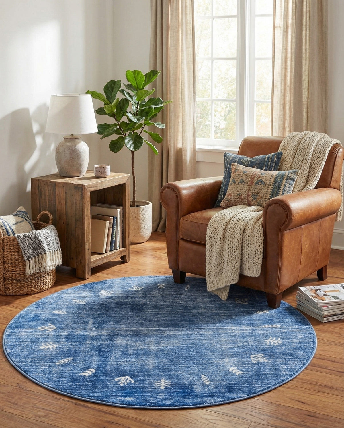 Zagros Shades Collection Area Rug -  Yasuj Round Navy Blue  lifestyle 97