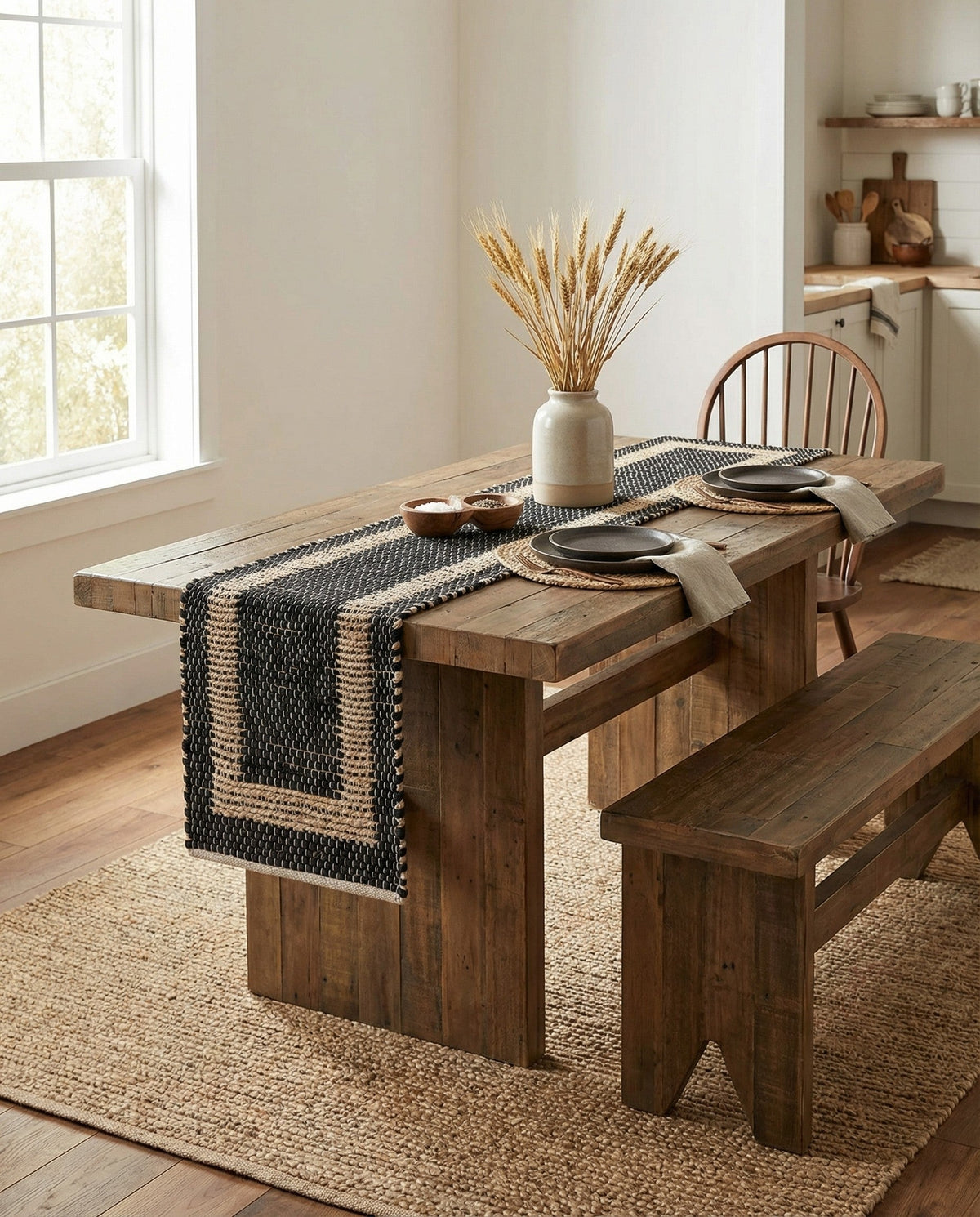 Osian Looms Collection Area Rug - Durham Table Runner Black  lifestyle 193