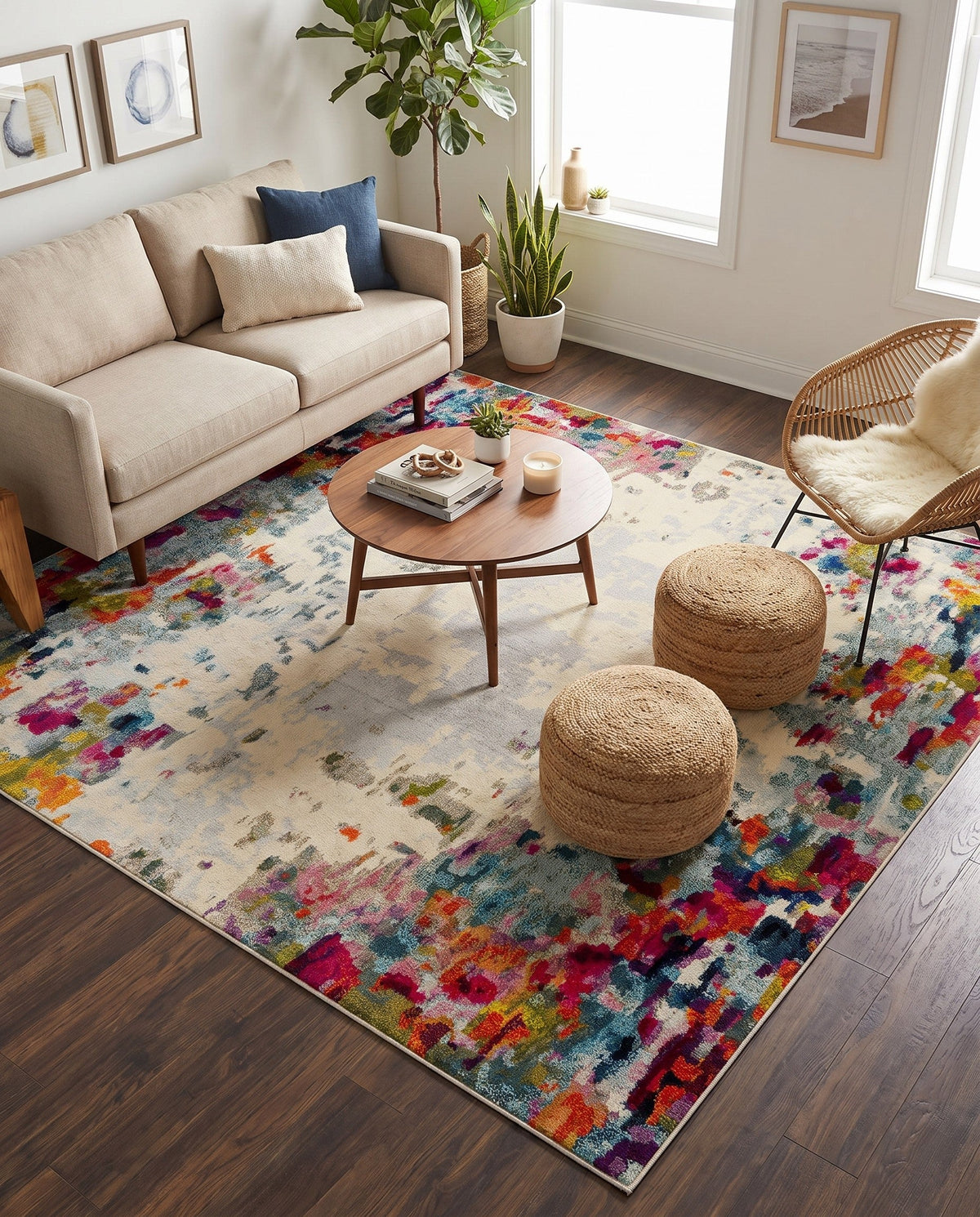 Chromatic Oasis Collection Area Rug -  Blush Square Multi  lifestyle 136