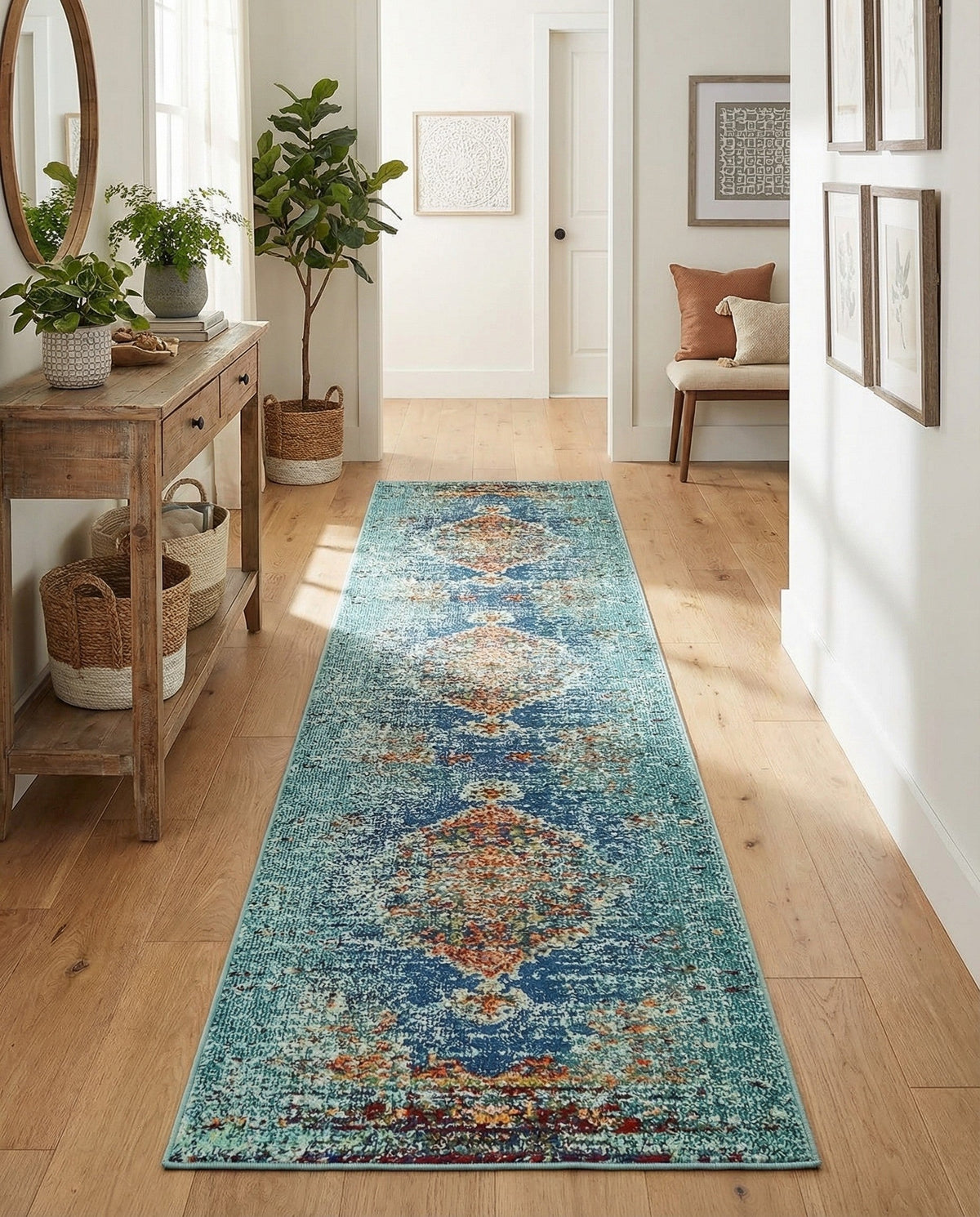 Venetian Tapestry Collection Area Rug -  Giudecca Runner Turquoise  lifestyle 95