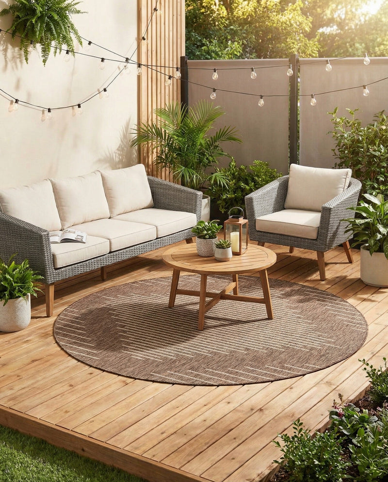 Urban Terrace Collection Area Rug -  Chelsea (Brown) Round Brown  lifestyle 65