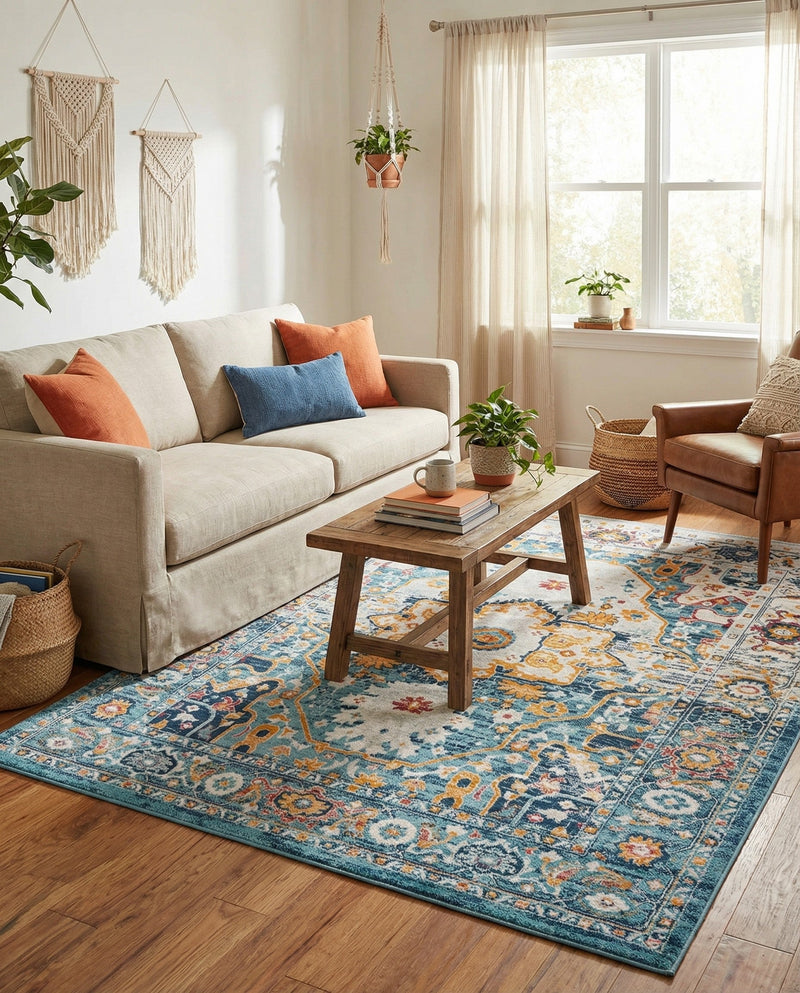 Parisian Elegance Collection Area Rug - Versailles (Teal) Rectangle Teal  lifestyle 25