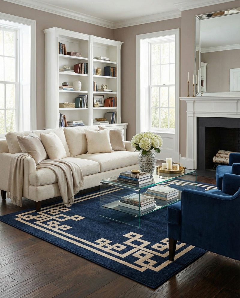 Aegean Labyrinth Collection Area Rug -  Rhodes Rectangle Dark Blue  lifestyle 13